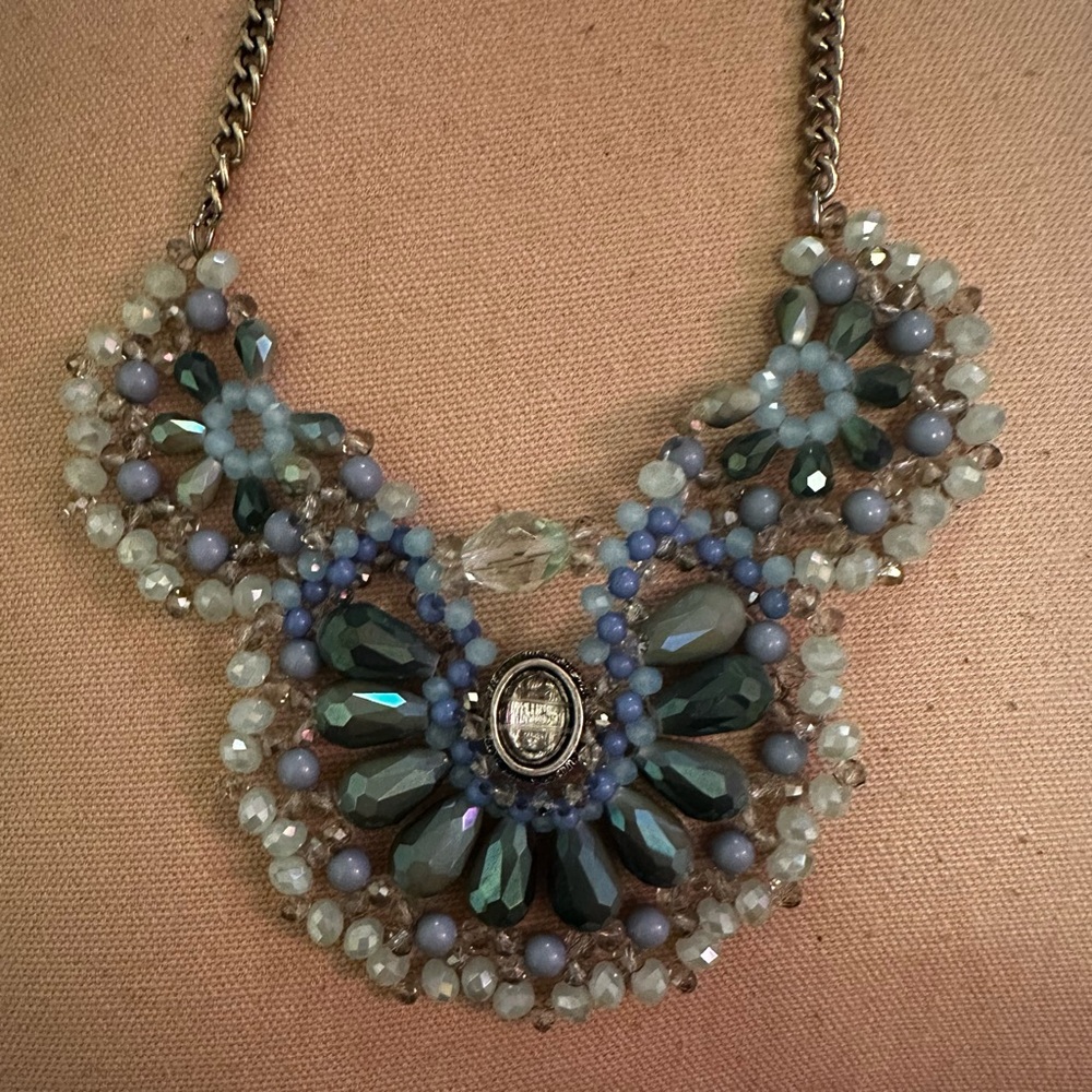 Betsey Johnson Lady Lock Skull Blue Beaded Vintage Necklace Large - Picture 7 of 13